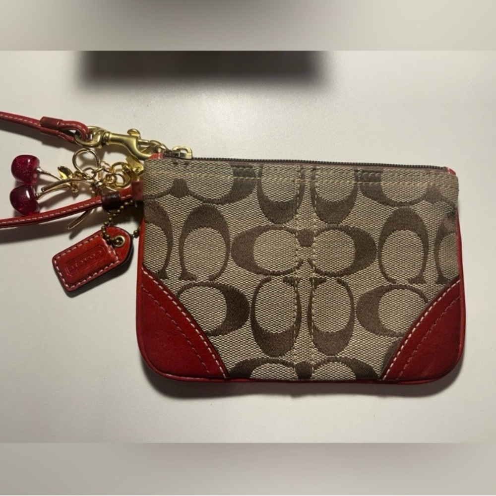 Coach Signature Monogram Wristlet & Cherry Bag Charm | Rare Combo Is Lovely - Picture 5 of 9